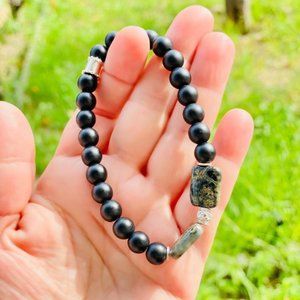 925ss black agate & kambaba jasper men’s bracelet